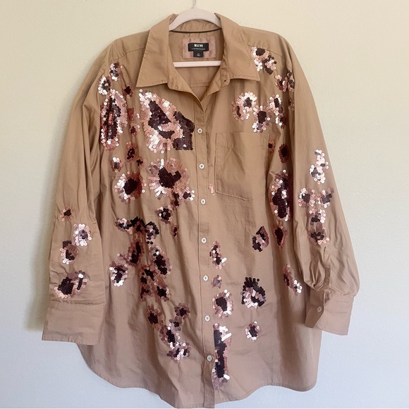 Anthropologie Maeve Bennet Sequin Button-Up Shirt - Picture 4 of 11